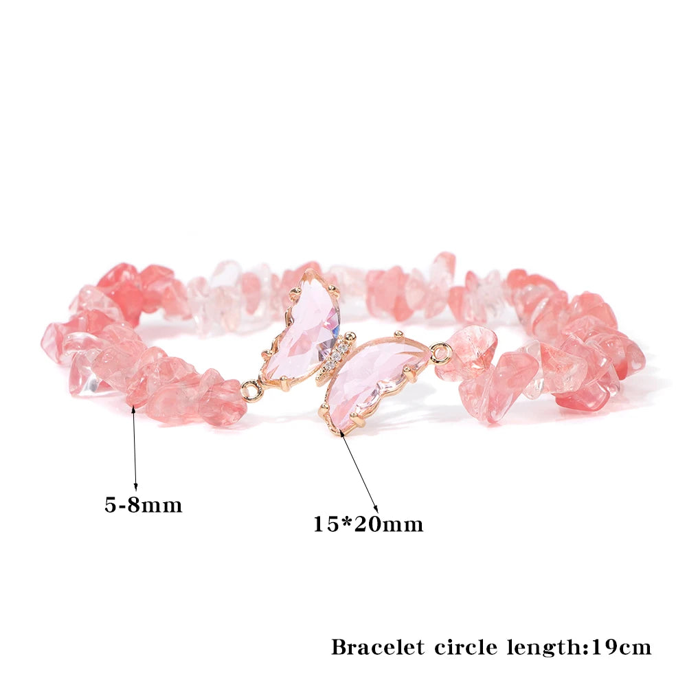 Butterfly Crystal Stretch Bracelet Natural Quartzs Stone Irregular Chip Beads Bracelets For Women Healing Reiki Wristband Bangle