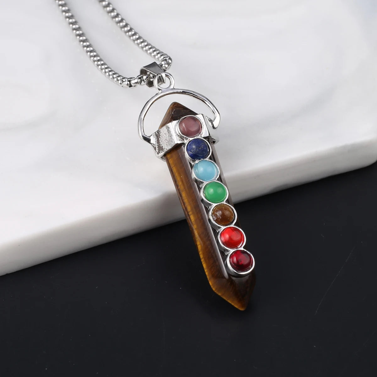 Women Necklace Natural Stone Inlaid Semi-Precious Stone Pendant For Jewelry Making DIY Necklace Bracelet Accessory Chain 60cm