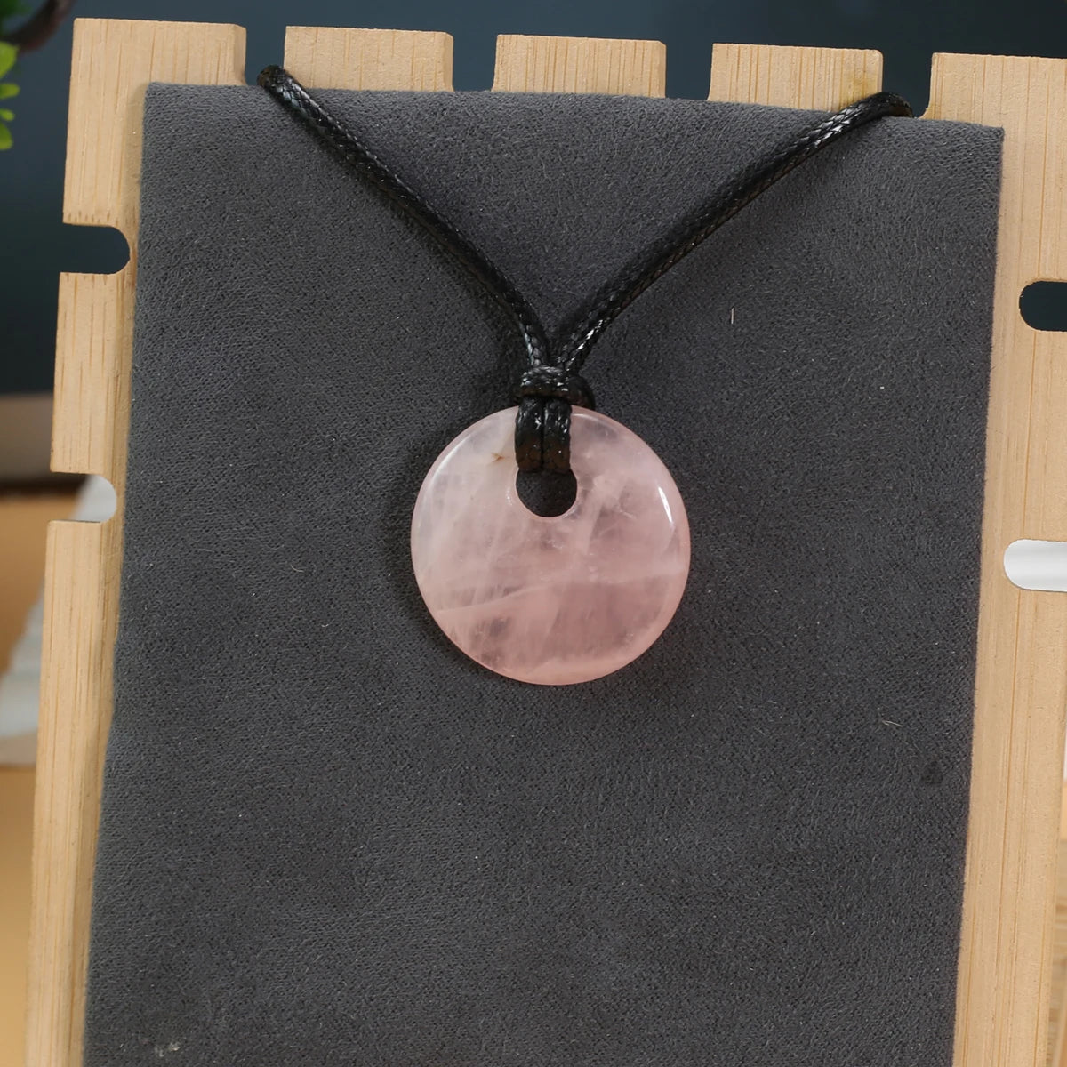 Natural Stone Pendant Necklace Round Beads Hole Quartz Amethyst Rope Chain Healing Crystals Stone Charms Necklace For Women