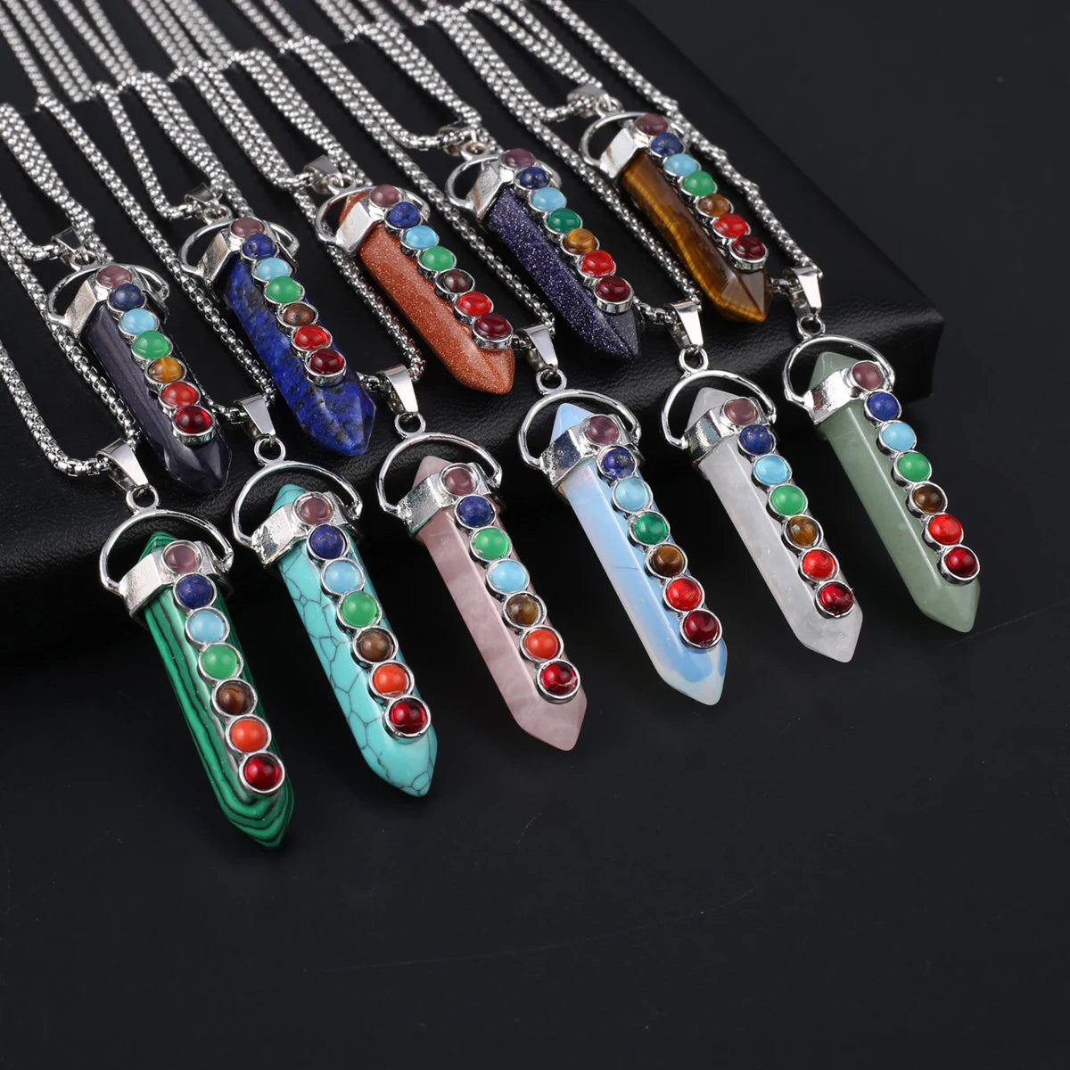 Women Necklace Natural Stone Inlaid Semi-Precious Stone Pendant For Jewelry Making DIY Necklace Bracelet Accessory Chain 60cm