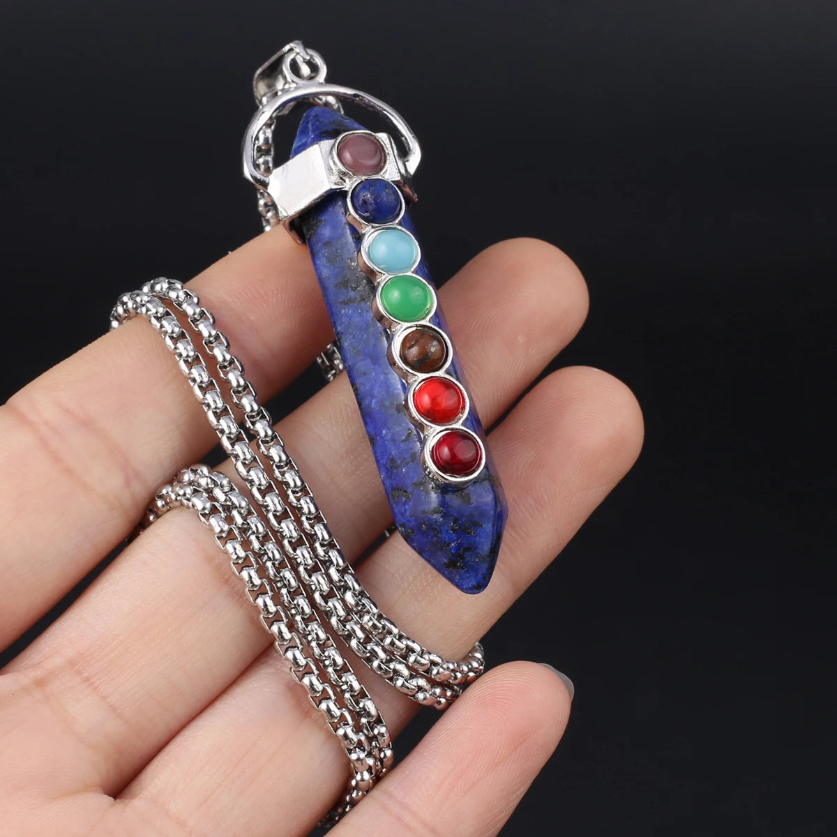 Women Necklace Natural Stone Inlaid Semi-Precious Stone Pendant For Jewelry Making DIY Necklace Bracelet Accessory Chain 60cm