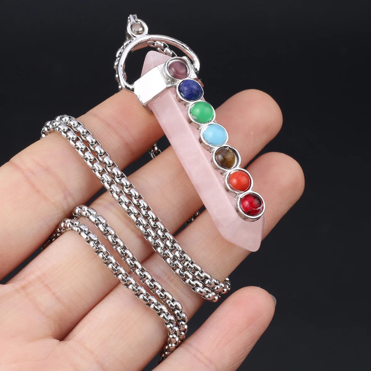 Women Necklace Natural Stone Inlaid Semi-Precious Stone Pendant For Jewelry Making DIY Necklace Bracelet Accessory Chain 60cm