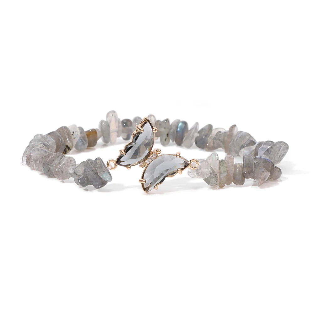 Butterfly Crystal Stretch Bracelet Natural Quartzs Stone Irregular Chip Beads Bracelets For Women Healing Reiki Wristband Bangle