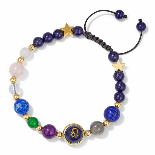 12 Constellation Bracelet Natural Stone Braided Bracelet With Card Zodiac Sign Gems Bangles For Men Birthstone Jewelry Women